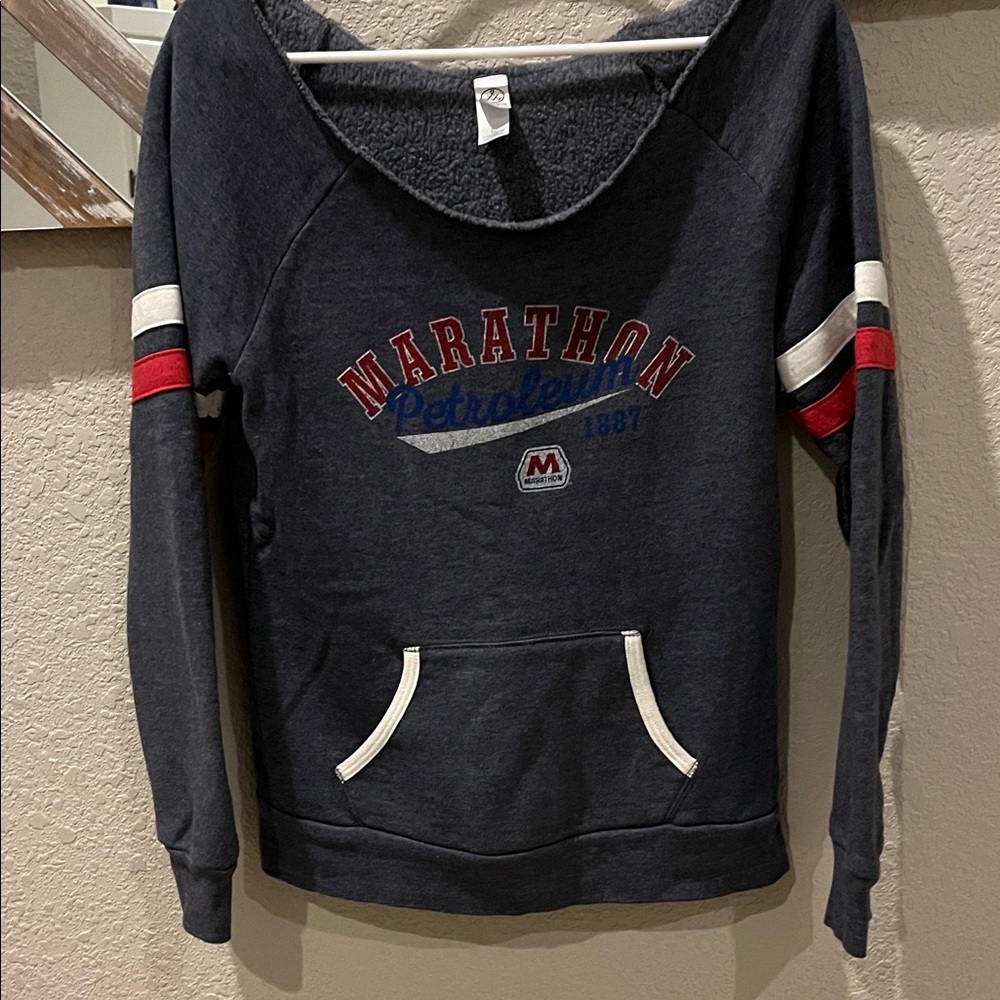 Soft off the shoulder Pullover with Red & White Stripes